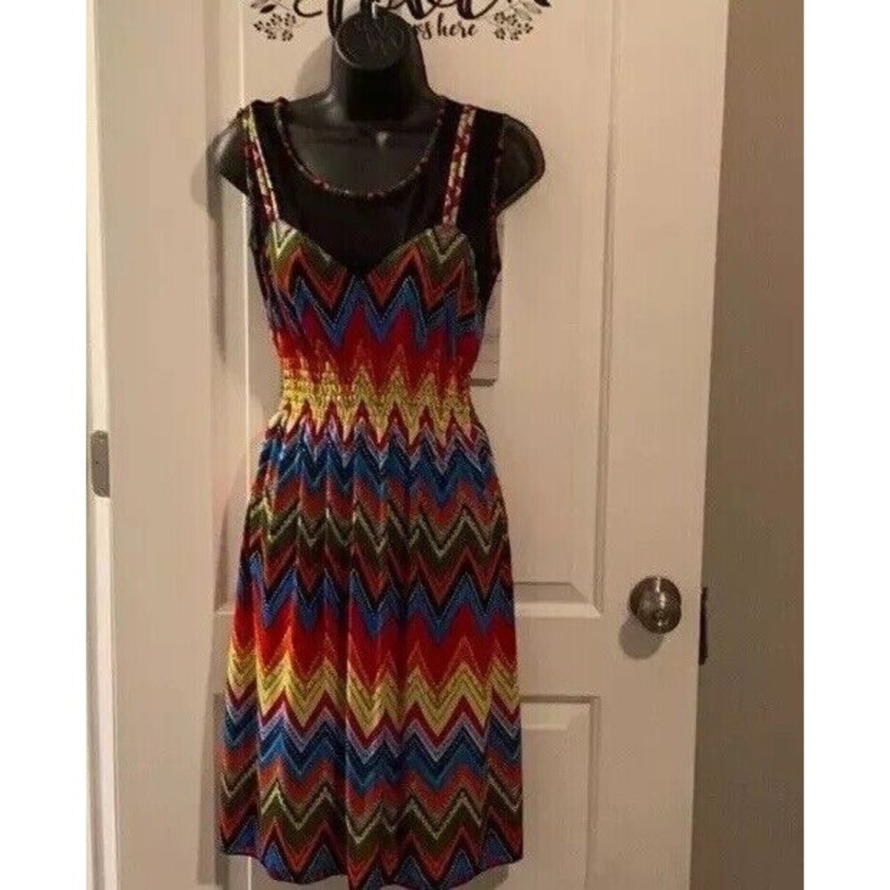 Women's Aztec Patterned Silk Mini Dress Multicolor Size XL PreOwned